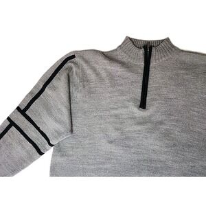 Vintage Adolfo Sport Men's Large 1/4-Zip Pullover Gray & Black Sweater Designer